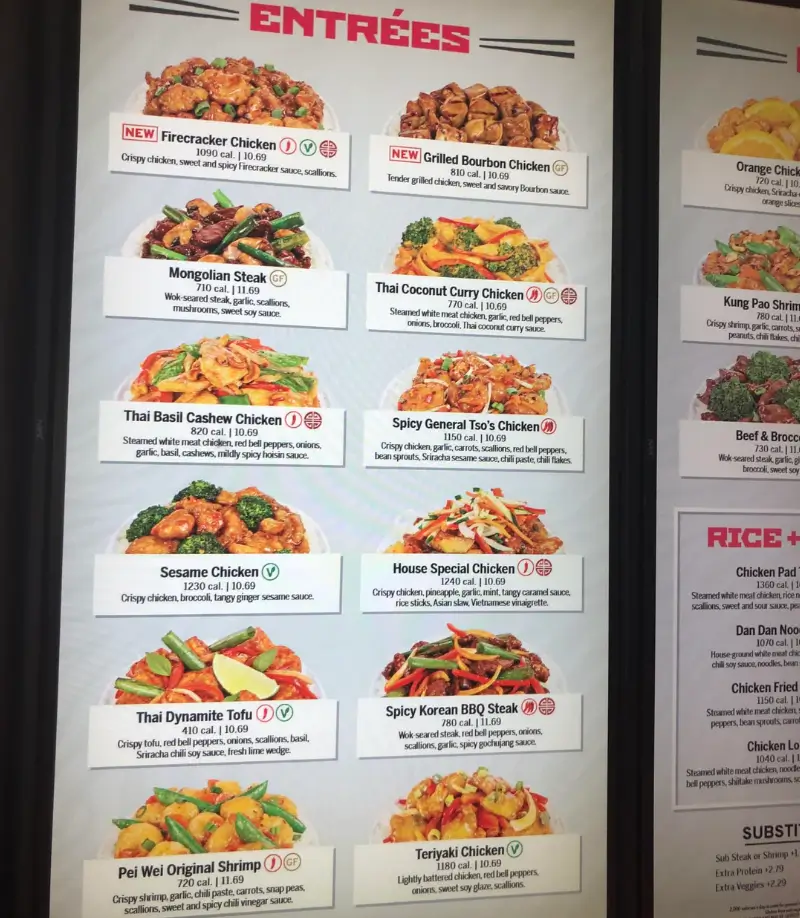 Pei Wei New Menu Items Prices USA