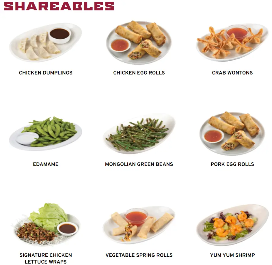 Pei Wei SHAREABLES Menu USA