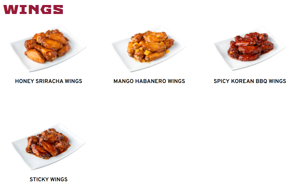 Pei Wei WINGS Menu USA