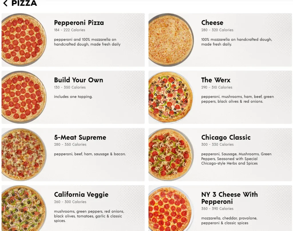 Peter Piper Pizza Menu USA