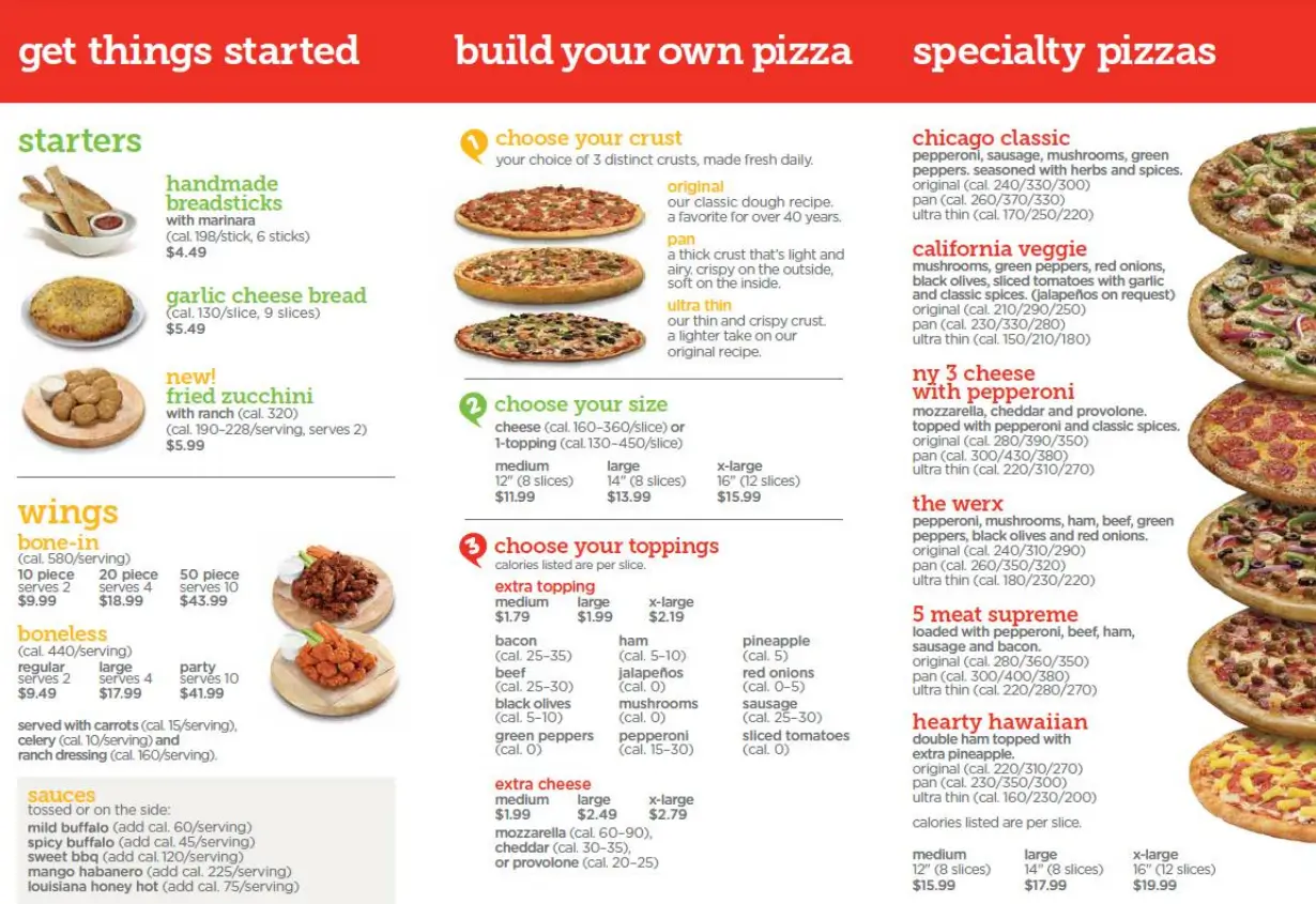 Peter Piper Pizza Menu USA