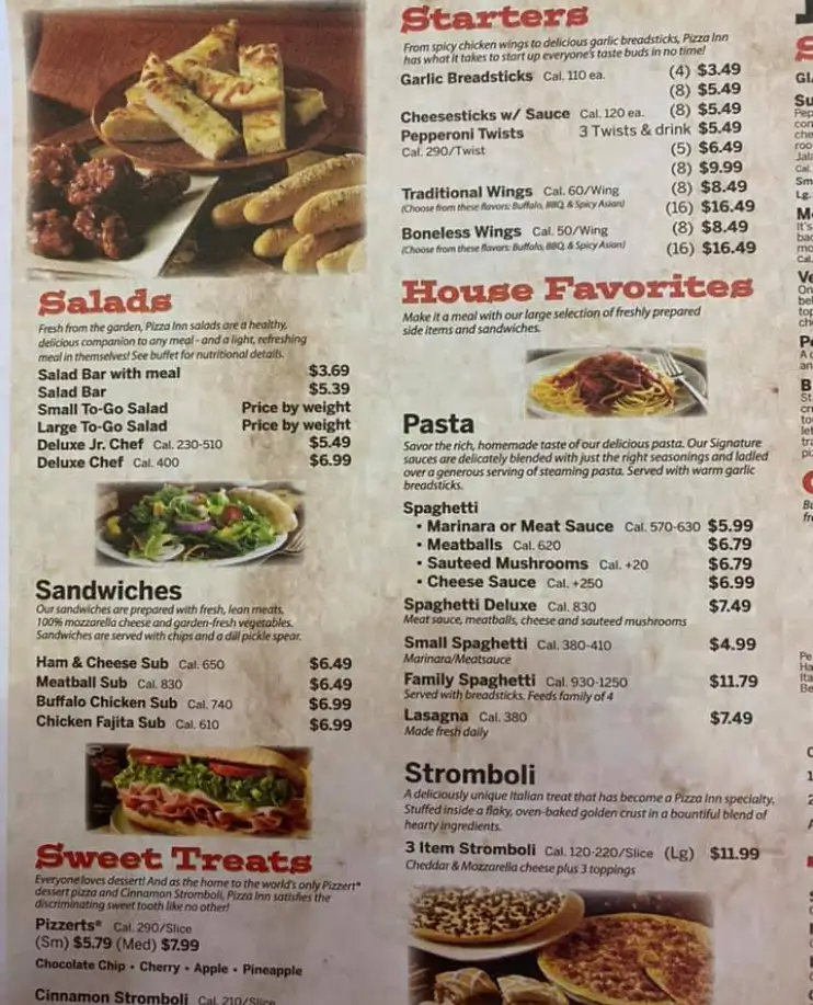 Pizza Inn New Menu Items Prices USA