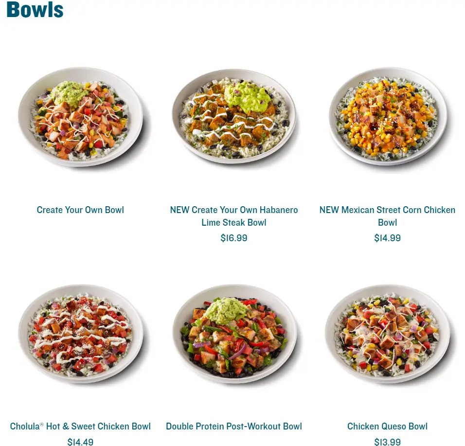 QDOBA Bowls Menu USA