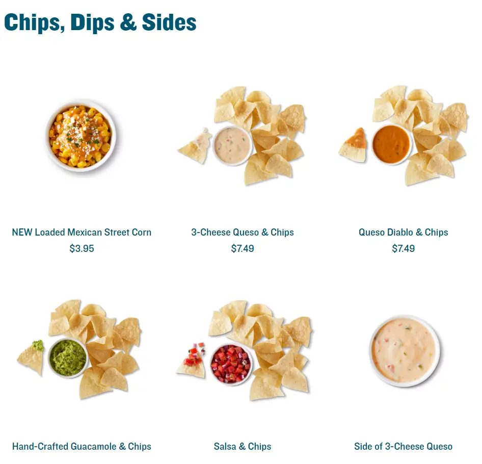 QDOBA Chips, Dips & Sides Menu USA