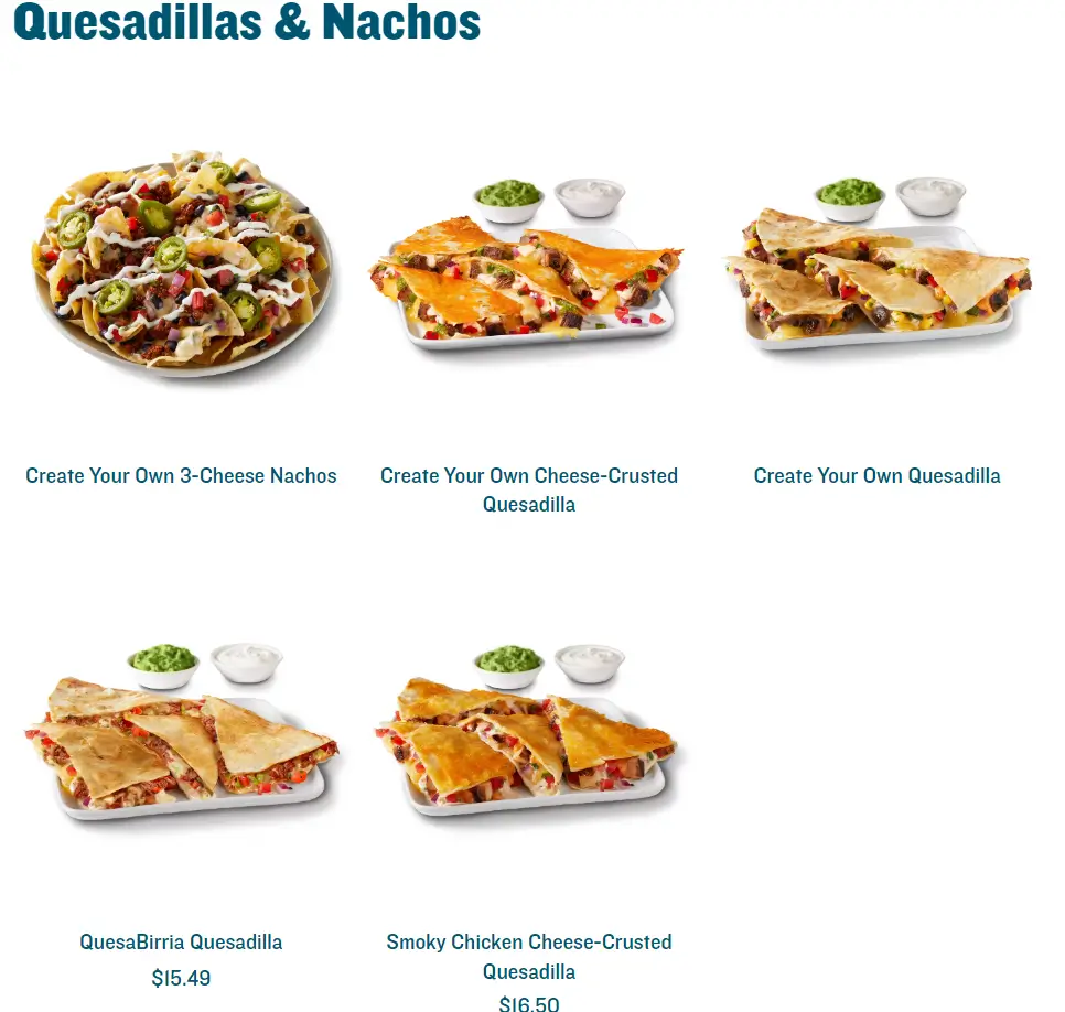 QDOBA Quesadillas & Nachos Menu USA