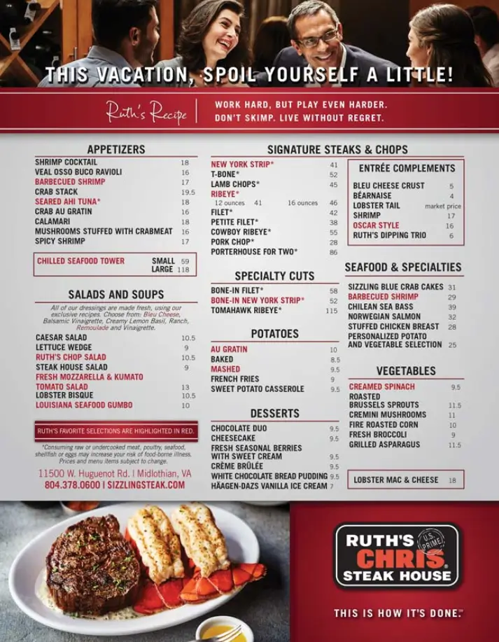 Ruth’s Chris Steak House Menu USA