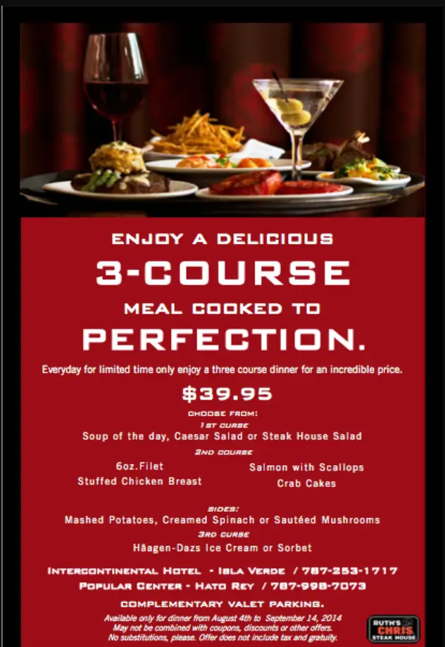 Ruth’s Chris Steak House Three-Course Prix Fixe Menu Deal USA