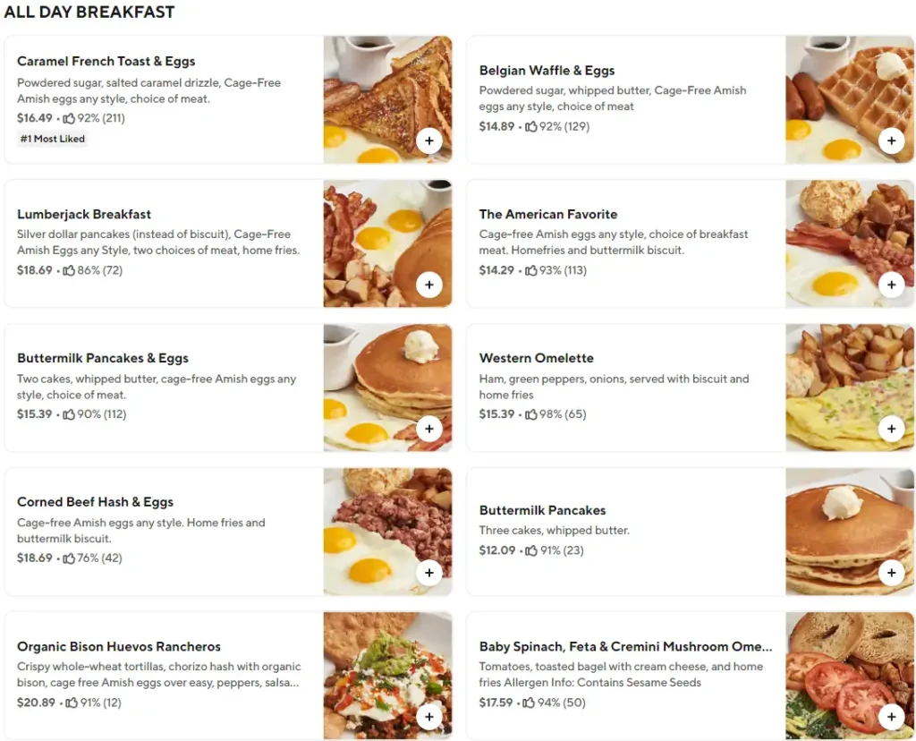 Silver Diner ALL DAY BREAKFAST Menu USA