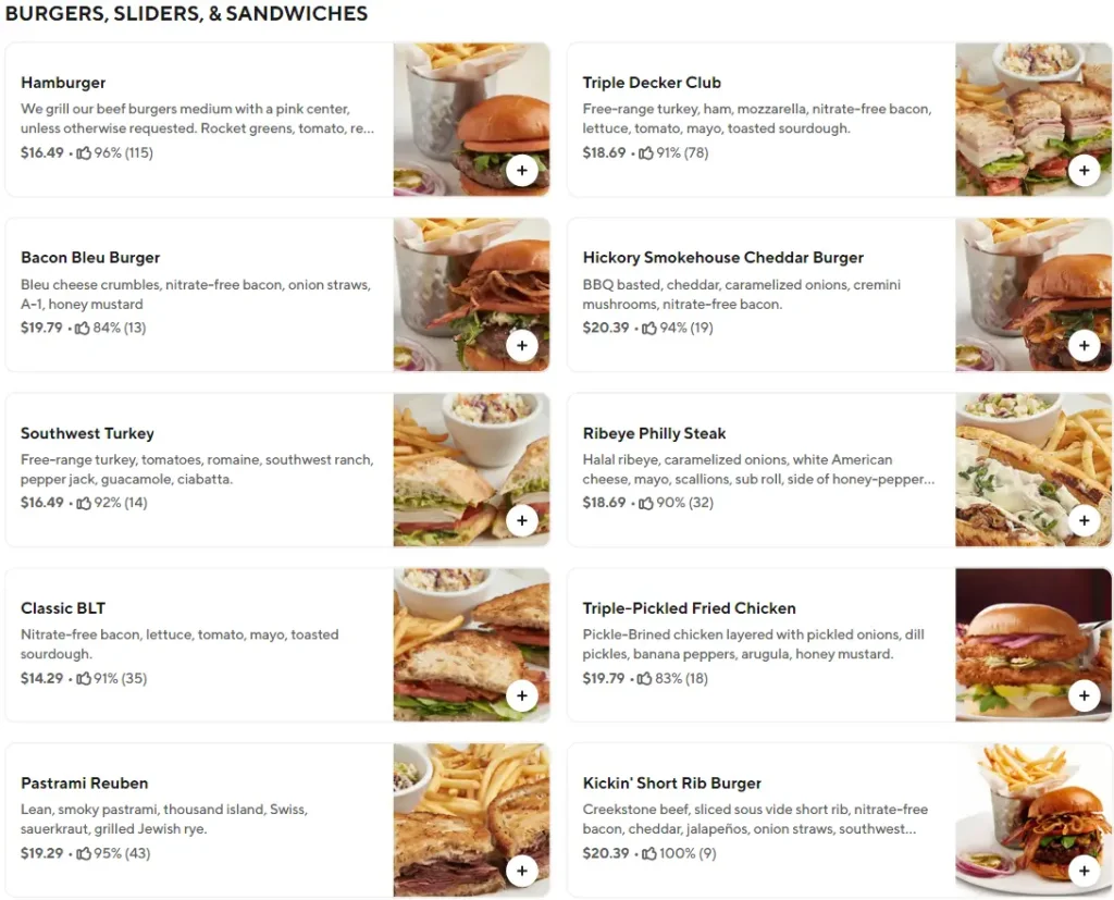 Silver Diner BURGERS, SLIDERS, & SANDWICHES Menu USA