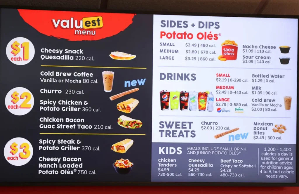 Taco John's New Menu Items Prices USA