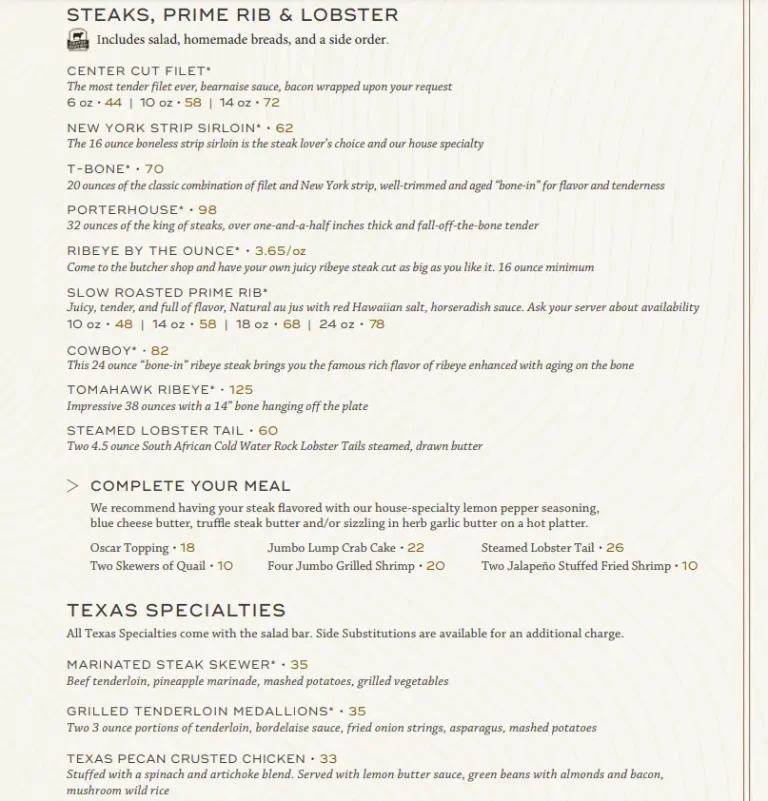 Taste of Texas Menu USA