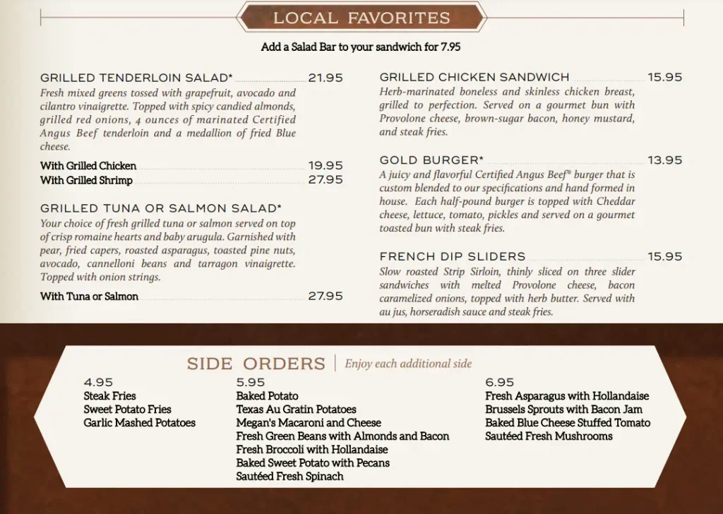 Taste of Texas Menu Items USA