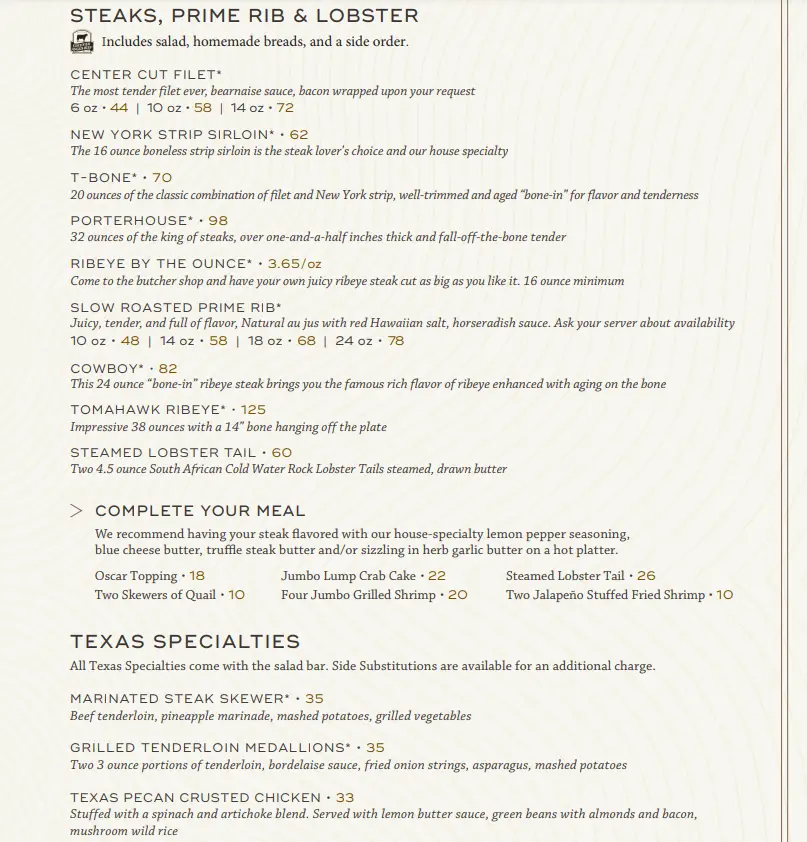 Taste of Texas Menu USA