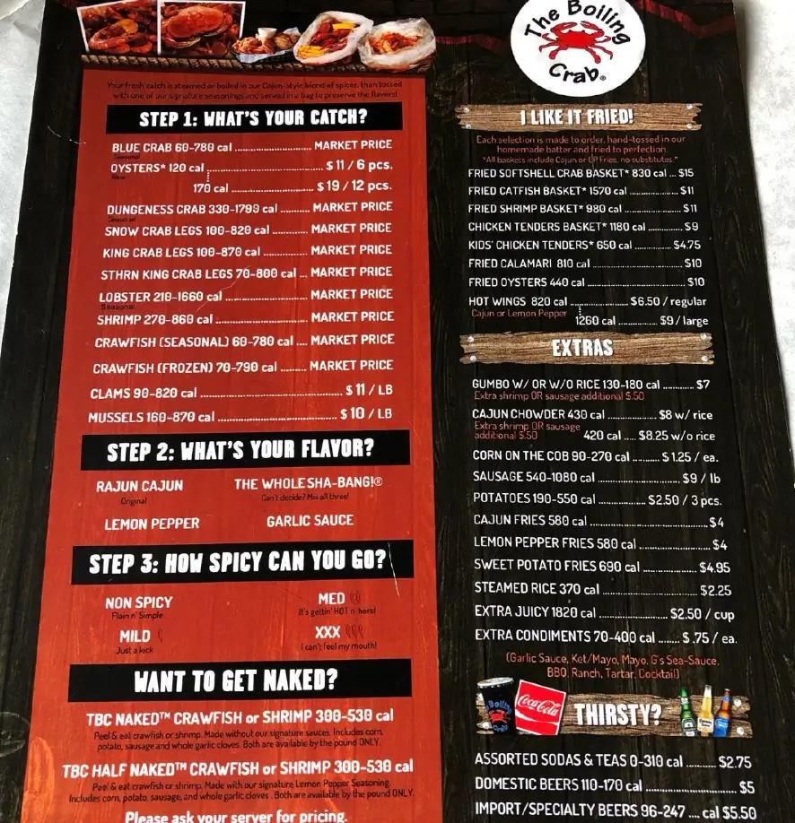 The Boiling Crab Menu With Prices USA