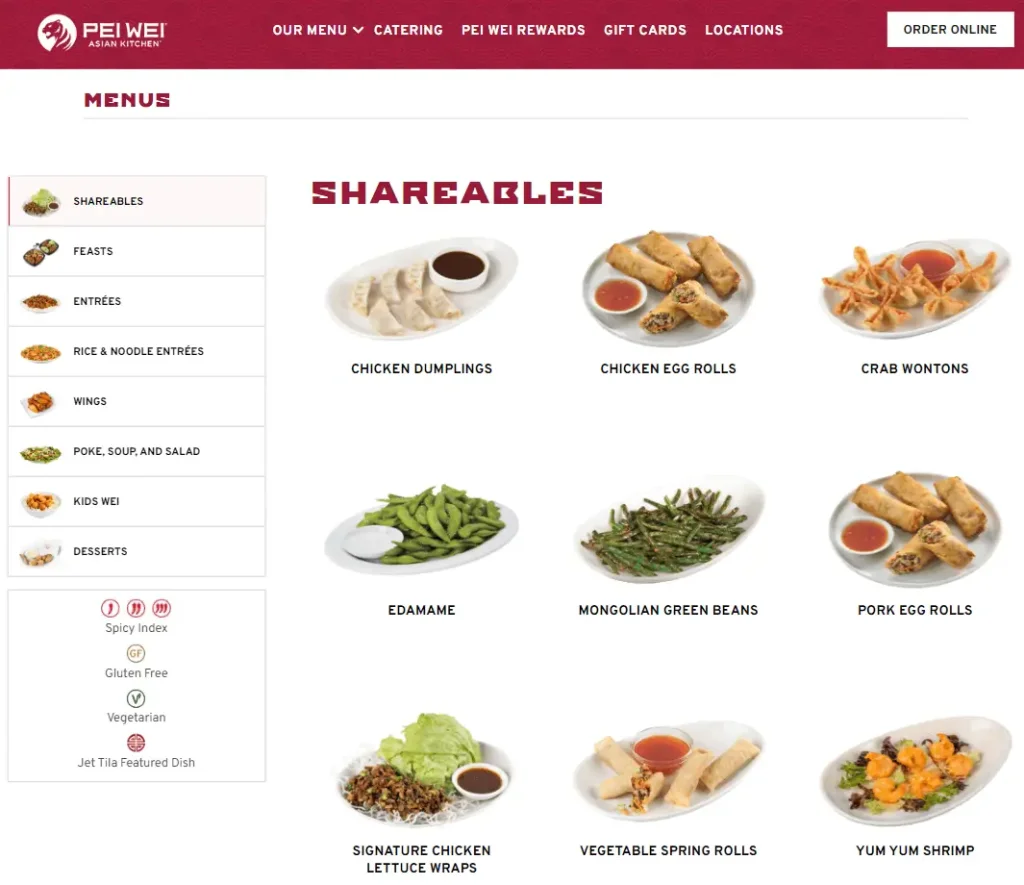 To Online Orders Pei Wei Menu USA