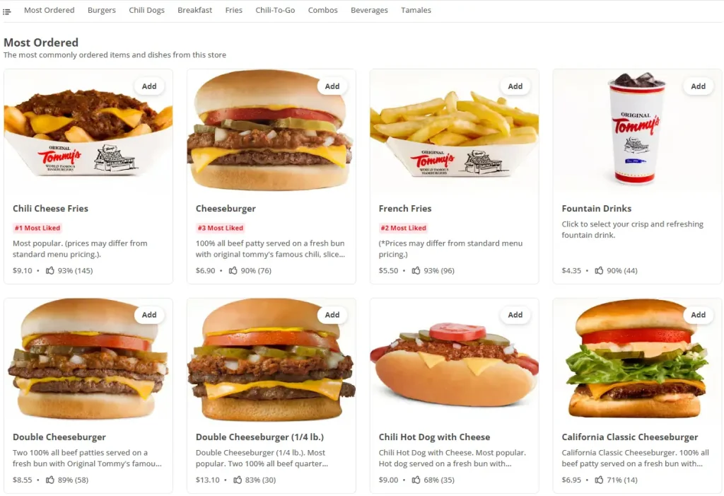 To Order Original Tommy's Menu Items USA