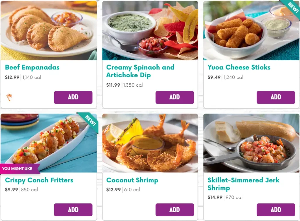 Bahama Breeze Appetizers Menu USA