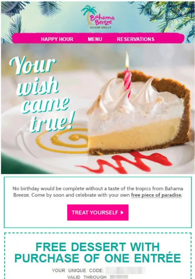 Bahama Breeze Birthday Rewards Deal USA