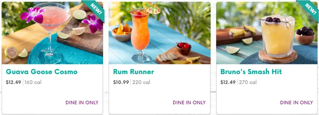 Bahama Breeze Boozy Beats Menu USA