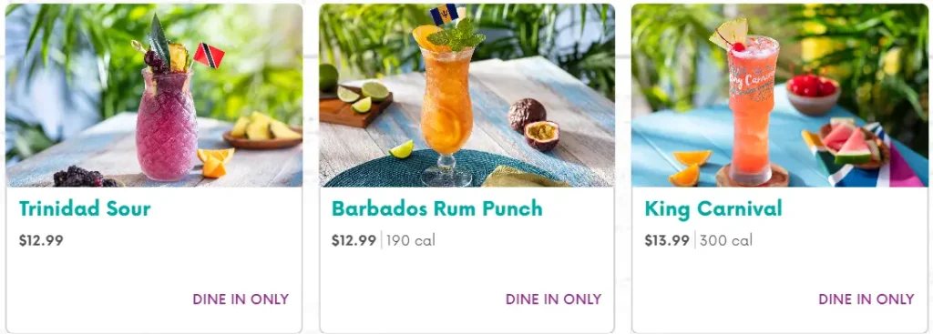 Bahama Breeze Carnival Menu USA