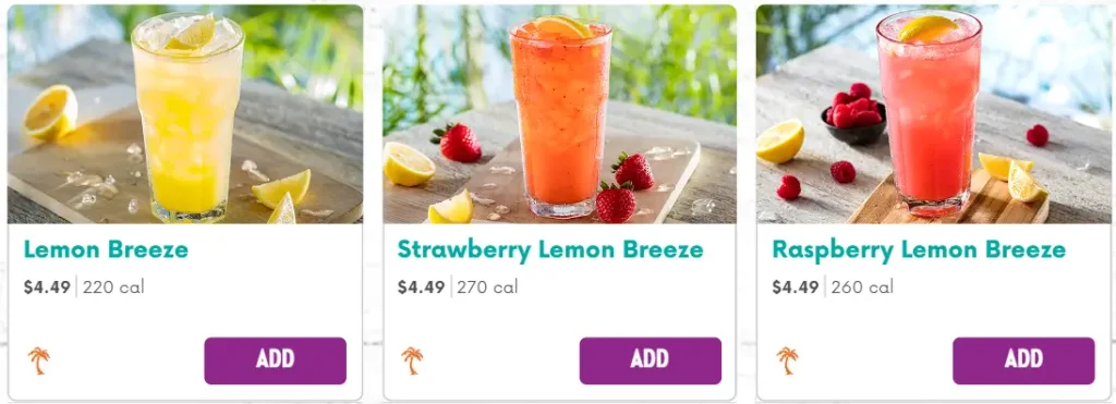 Bahama Breeze Lemonades & Teas Menu USA