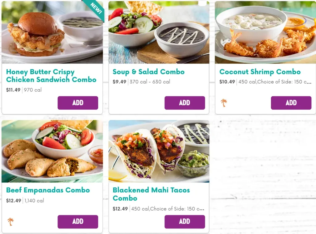 Bahama Breeze Lunch Combos Menu USA