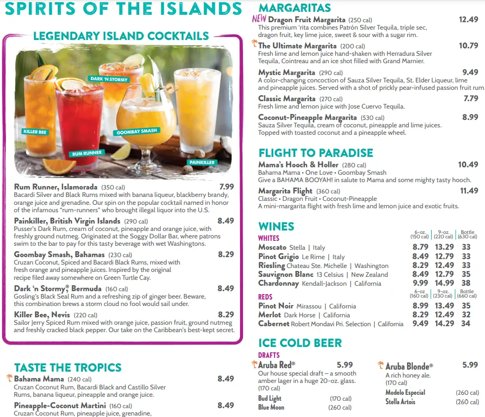 Bahama Breeze Menu Latest Prices USA