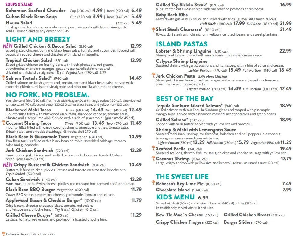 Bahama Breeze Menu With Prices USA