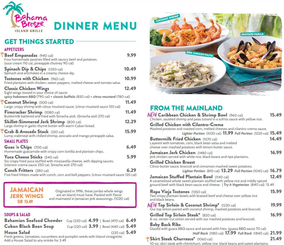 Bahama Breeze Menu USA