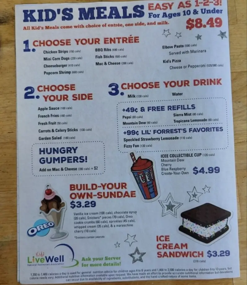 Bubba Gump Kid's Meals Menu USA