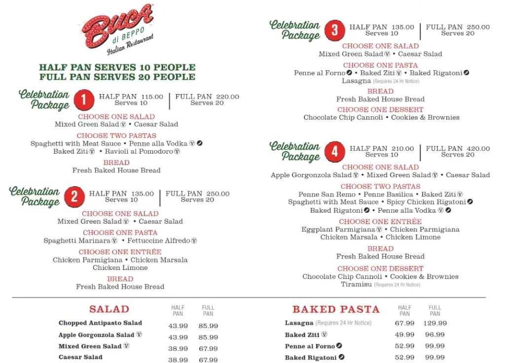 Buca di Beppo Menu Prices USA