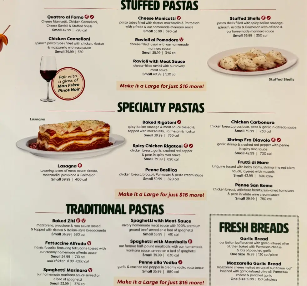 Buca di Beppo Menu With Prices USA