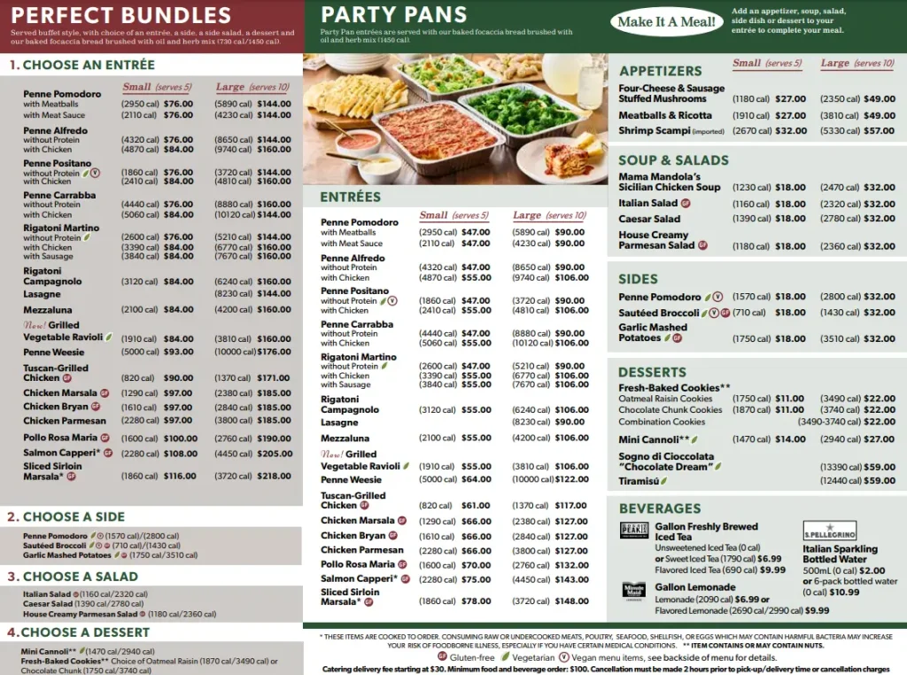 Carrabba's Catering Menu With Prices USA