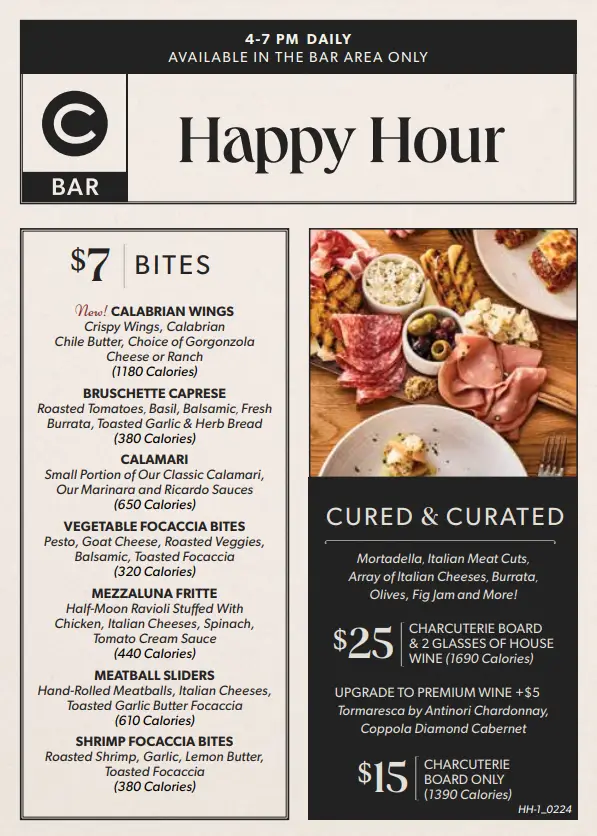 Carrabba's Happy Hour $7 BITES Menu USA