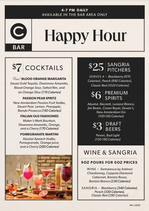 Carrabba's Happy Hour $7 COCKTAILS Menu USA