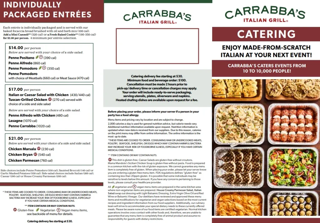 Carrabba's Italian Grill Catering Menu USA