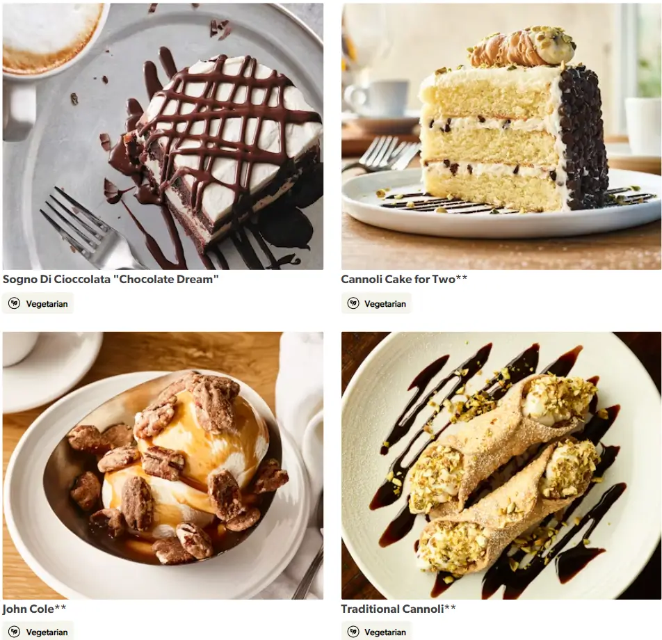 Carrabba's Italian Grill Dessert Menu USA