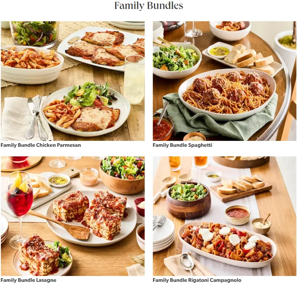 Carrabba's Italian Grill Family Bundles Menu USA