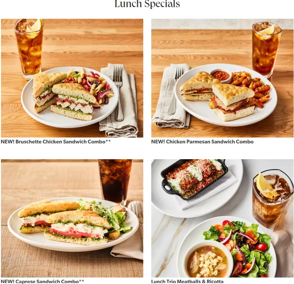 Carrabba's Italian Grill Lunch Specials Menu USA