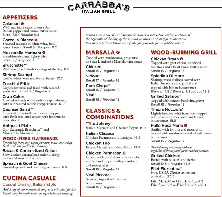 Carrabba's Italian Grill Menu USA