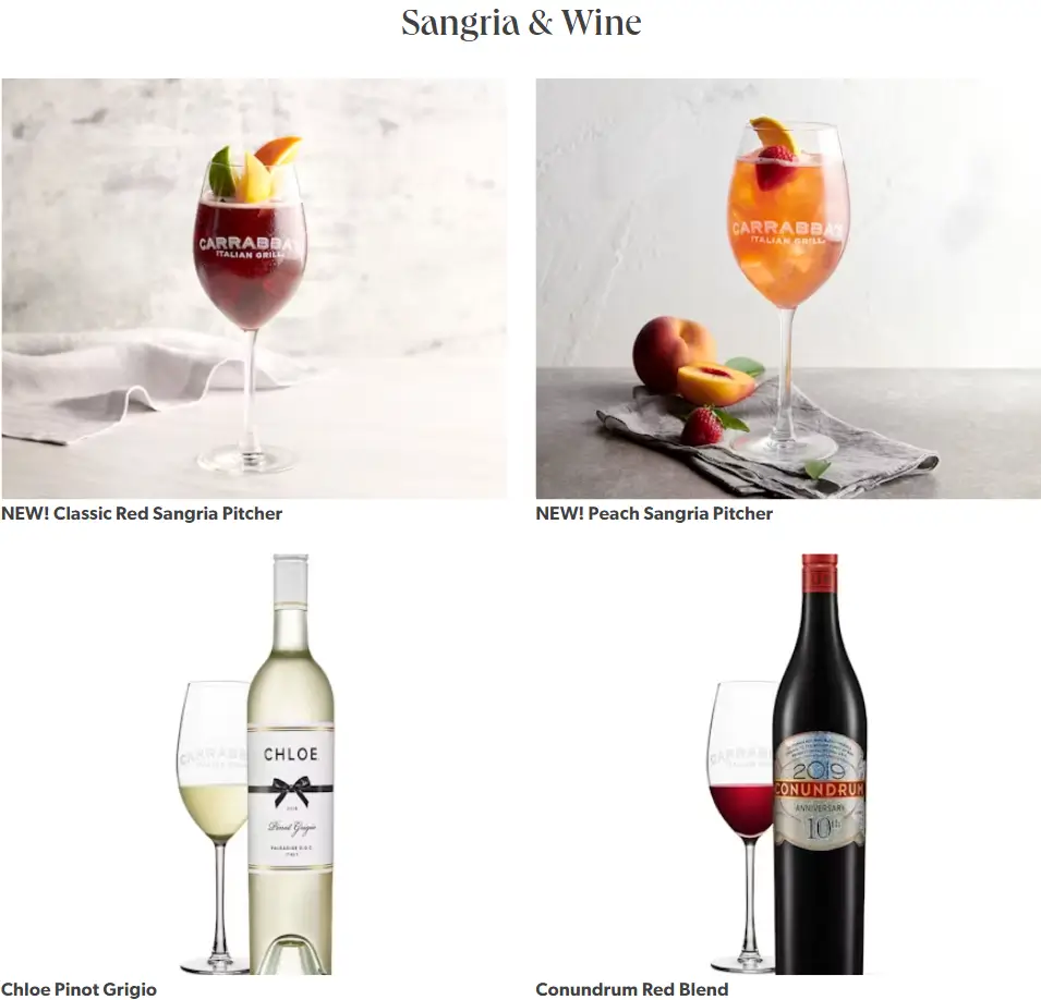 Carrabba's Italian Grill Sangria & Wine Menu USA