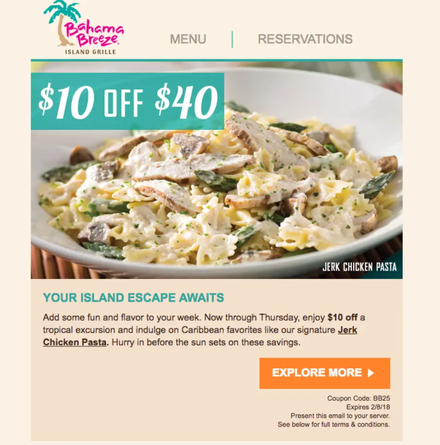 Coupons & Promo Code For Bahama Breeze Menu USA