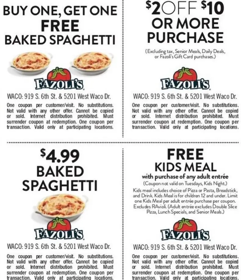 Coupons & Promo Code For Fazoli's Menu USA