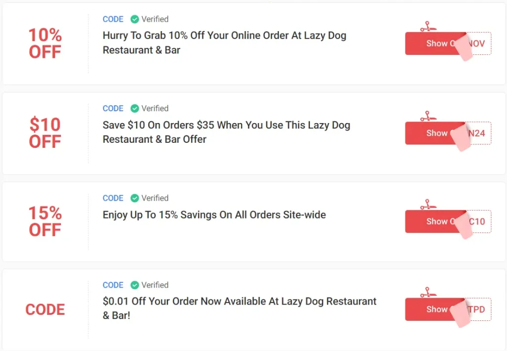 Coupons & Promo Code For Lazy Dog Menu USA