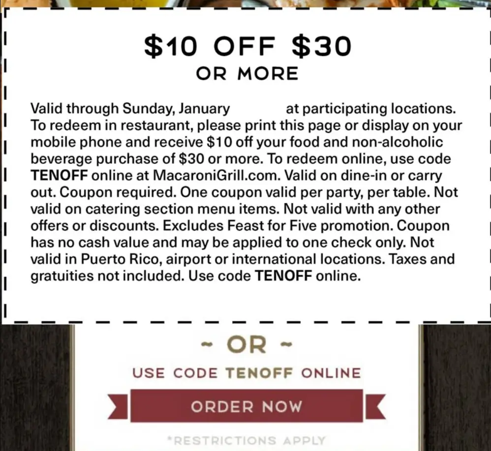 Coupons & Promo Code For Macaroni Grill Menu USA