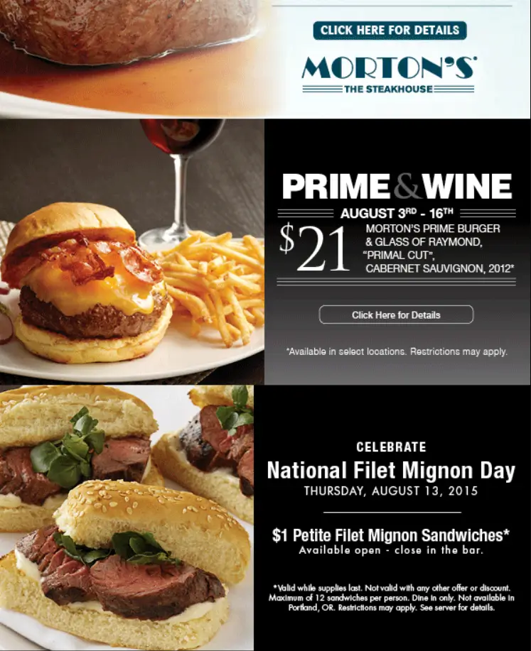 Coupons & Promo Code For Morton's Steakhouse Menu USA