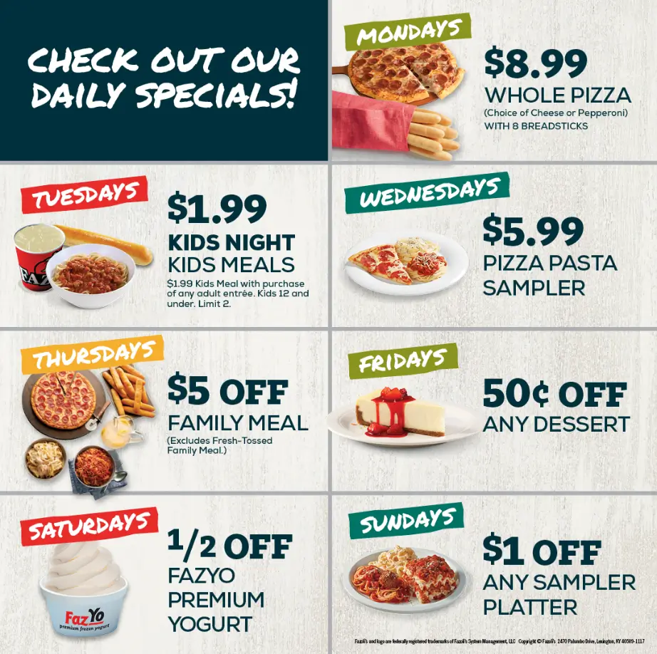 Fazoli's Daily Specials Deal USA