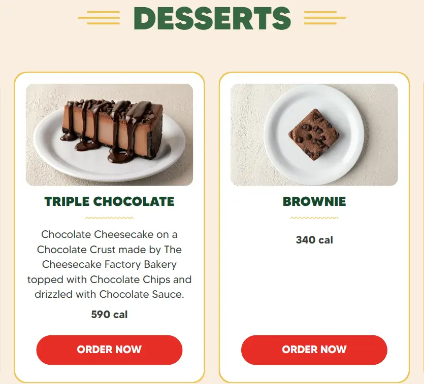 Fazoli's Desserts Menu USA