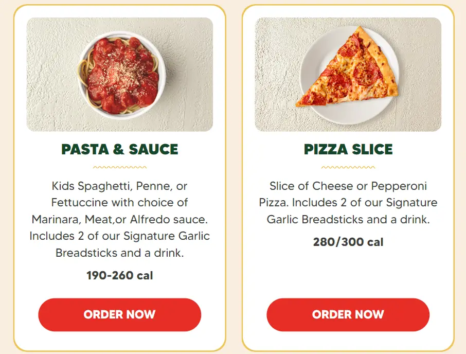 Fazoli's Kids Meals Menu USA