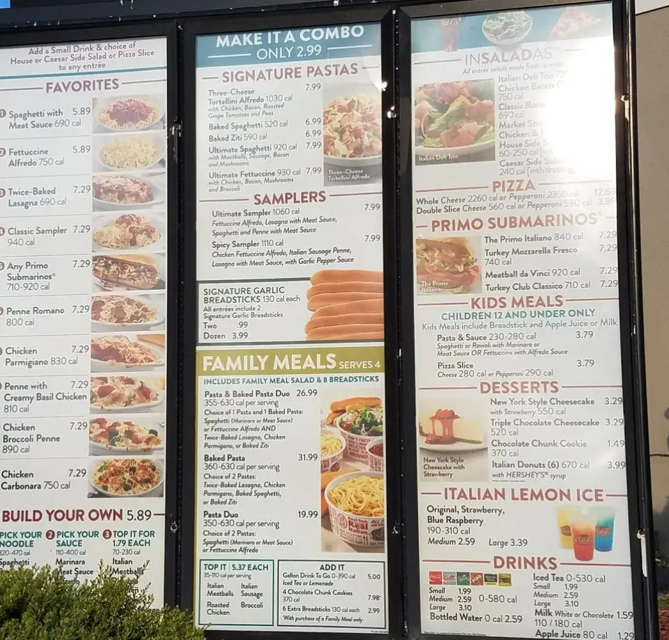 Fazoli's Menu Items Prices USA